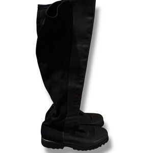 Donald J. Pliner Black Knee-High Boots Flats Leather & Fabric